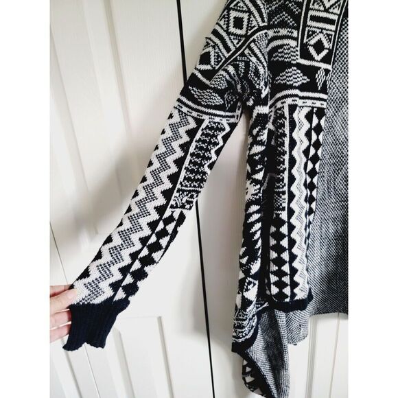Mossimo M Open Cardigan Black White Aztec Print Southwestern Hi Lo Cotton Med - Picture 6 of 6